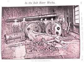 Cape Town. Dismantled cannon used in World War One in Salt River workshop with staff. (SAR&H ...