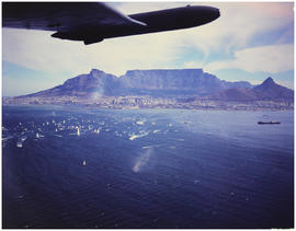 Cape Town, January 1973. Cape to Rio yacht race, taken from aircraft Piaggio P166S Albatross from...
