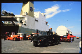 Richards Bay, April 1985. Scammell Super Constructor truck with abnormal load leaving 'Kolsnaren'...