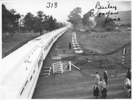 Eastern Cape, 5 March 1947. Bailey station on the East London line. Royal Train at level crossing.