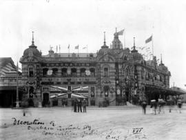 Durban, August 1902. Decorated station building for Royal coronation.