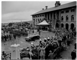 Pretoria, 29 March 1947. Motorcade leaving the station.