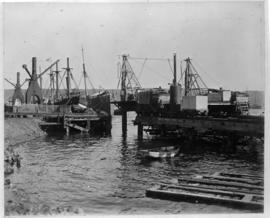 Durban, circa 1901. Cranes and ships in Durban Harbour. (Durban Harbour album of CBP Lewis)