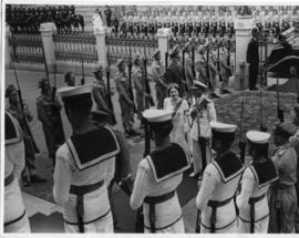 Royal Tour 1947. King and Queen at military parade.