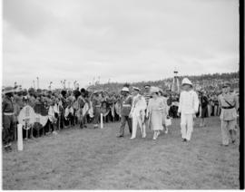 Swaziland, 25 March 1947. Paramount Chief and Royal family inspect guard of honour.