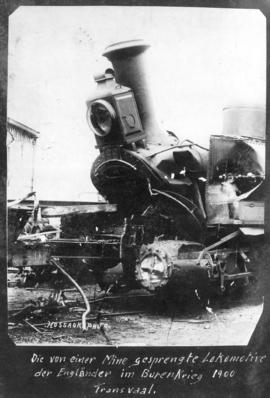 
NZASM 46 Tonner locomotive blown up by the Boers during the Anglo-Boer War.

