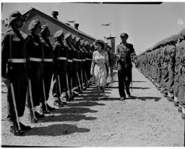East London, 3 March 1947. Princess Elizabeth inspects the Guard of Honour (Railways and Harbours...