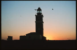Port Elizabeth, July 1981. Dawn view of the lighthouse on Bird Island. [Jan Hoek]