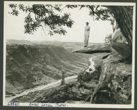 Port Shepstone district, 1943. Oribi Gorge, woman on overhanging rock.