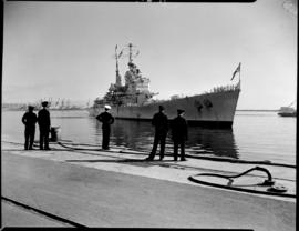Cape Town, 17 February 1947. 'HMS Vanguard' entering Table Bay Harbour.