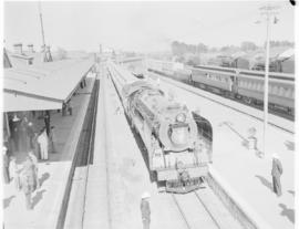 Kroonstad, 10 March 1947. SAR Class 15F 3040 enters Kroonstad station with the Pilot Train. Also ...