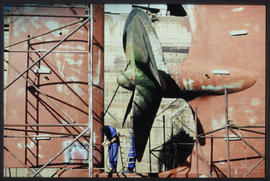 Cape Town 1987. Rudder and propellor of ship in Table Bay Harbour dry dock.