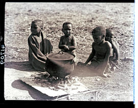 Transkei, 1932. Little boys around cooking pot.