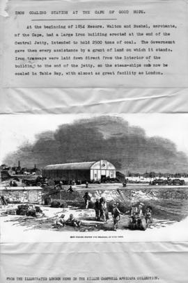 Cape Town, 1854. Sketch of iron coaling station for steamers at Table Bay Harbour. (Killie Campbe...