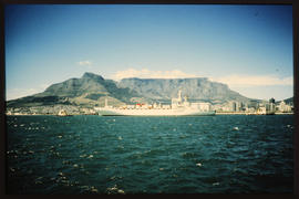 Cape Town. Container ship outside Table Bay Harbour.