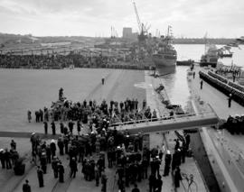 Cape Town, 24 April 1947. Royal family boarding 'HMS Vanguard' as they prepare to leave Cape Town.