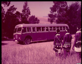 Melmoth district. Zulu women with SAR OM (Officine Meccaniche) motor coach No MT17138 at Nkandla....
