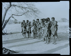 Etosha Game Park, Namibia, 1957. Haikum Bushmen singing at Okaukuejo.