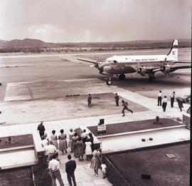 Windhoek, Namibia, 1961. JG Strijdom airport. SAA Douglas DC-4 ZS-AUB 'Outeniqua'.