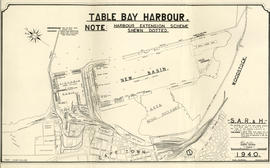 Cape Town, 1940. Plan of Table Bay Harbour, with planned extensions shown.