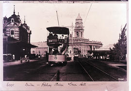 Durban. Railway station with Town Hall in the distance.