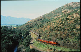 Tulbagh district, 1982. Three SAR Class 5Es with passenger train in Tulbaghkloof.