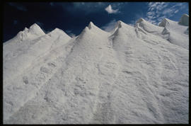 Piles of white material, possibly salt.