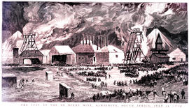 "Kimberley, 1889. Fire at De Beers mine on 11 July 1889. [Etching]"