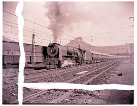Cape Town, 1949. SAR Class 15F No 3104 with Blue Train leaving for Johannesburg and Pretoria.