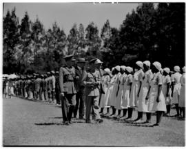 Bulawayo, Southern Rhodesia, 15 April 1947. King George VI walking past nurses.