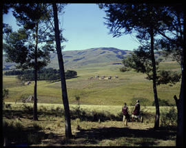 Zululand, 1961. Traditional huts in the distance.