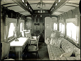 
Interior showing lounge with desk in SAR saloon coach No 2 for Duchess of Connaught Royal Tour. ...