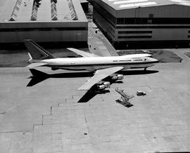 Johannesburg, circa 1979. Jan Smuts Airport. Aerial view. SAA Boeing 747 ZS-SAL 'Tafelberg'.