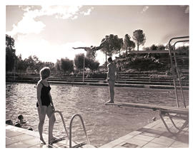 "Aliwal North, 1963. Diving at outdoor pool at hot spring resort."