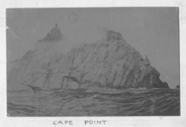 Cape Town. Sketch of sailing steam ship sailing past Cape Point.