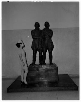 Johannesburg, February 1970. Hostess at statue of aviators at Jan Smuts Airport. Sir Helperus And...