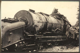 Damaged steam locomotive.