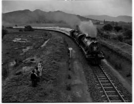 Eastern Cape, March 1947. SAR Class 15AR No 1825 and No 1805 lead the Royal Train on the section ...