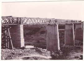 Circa 1900. Anglo-Boer War. Valsch River high level bridge with launch complete.