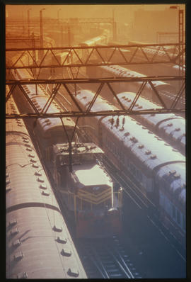 Johannesburg, July 1987. SAR type 8E electrical shunter locomotives at Park Station. [Ivan Naude]