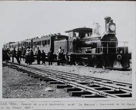 Circa 1880. Passenger train headed by Cape 3rd Class 'Four-coupled Joys' No 83 'Sir Hercules' in ...