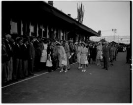 Estcourt, 17 March 1947. Royal family walkabout at the station. Jan Smuts  and other dignitaries ...