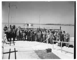 Vaal Dam, 1 May 1948. Group on jetty. Members of the demonstration flight by BOAC Solent Flying B...
