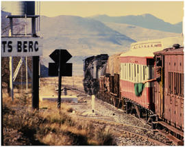 Graaff-Reinet district, July 1978. "Green for go" mixed train hauled by SAR Class GMAM ...