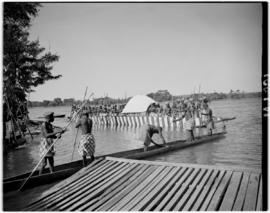 Livingstone, Northern Rhodesia, 11 April 1947. Barge with stripes on Zambezi River.