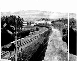 Vryheid, 1946. Doubleheaded coal train leaving station.