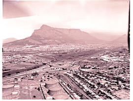 Cape Town, 1970. Aerial view of petrol depot and highway interchange.