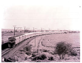 Gouda district, 1972. Three SAR Class 5E Srs 1's with new Blue Train between Gouda and Voelvlei.