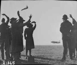 Pietersburg, 7 April 1947. Group waving to the Vickers Viking aircraft carrying the Royal family ...