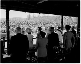 King William's Town, 4 March 1947. Royal family on dais. King George VI greeting the crowd.